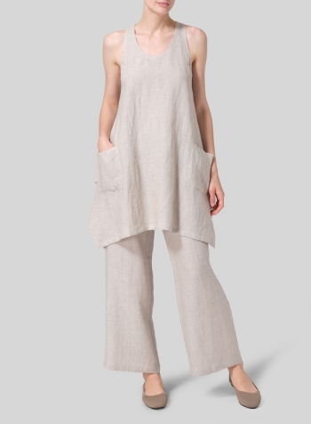 Oat Linen Scoop Neck Halter Backs Tunic Set