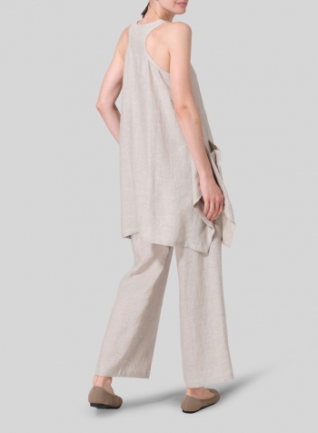 Oat Linen Scoop Neck Halter Backs Tunic Set