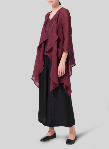 Plum Linen Gauze Waterfall-Front Jacket