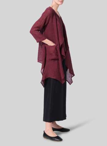 Plum Linen Gauze Waterfall-Front Jacket