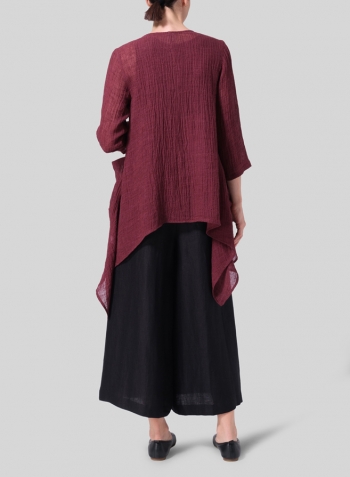 Plum Linen Gauze Waterfall-Front Jacket