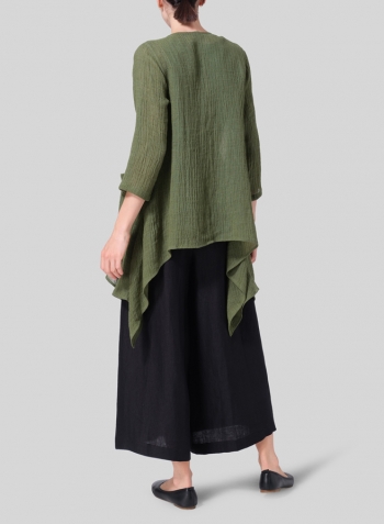 Dark Green Linen Gauze Waterfall-Front Jacket