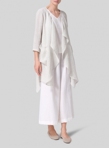 Gauze Gray White Linen Gauze Waterfall-Front Jacket