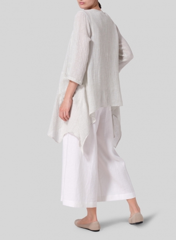 Gauze Gray White Linen Gauze Waterfall-Front Jacket