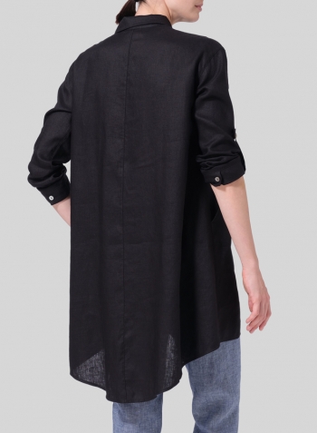 Black Linen Classic Collar A Shape Tunic