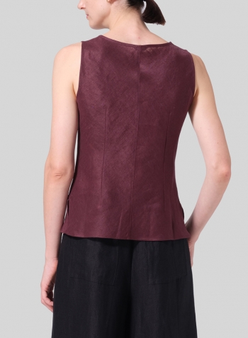 Burgundy Linen V-Neck Sleeveless Bias Cut Tank