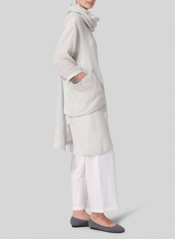 Gauze Linen Cowl Neck Oversized Tunic Set