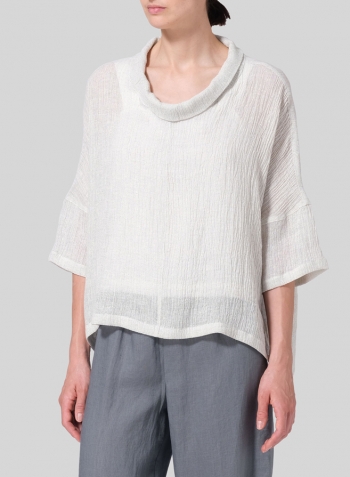 Linen Gauze Band Collar Boxy Top