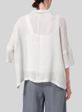 Linen Gauze Band Collar Boxy Top
