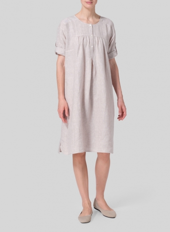 Oat Linen Loose Roll-Tab Sleeve Midi Dress