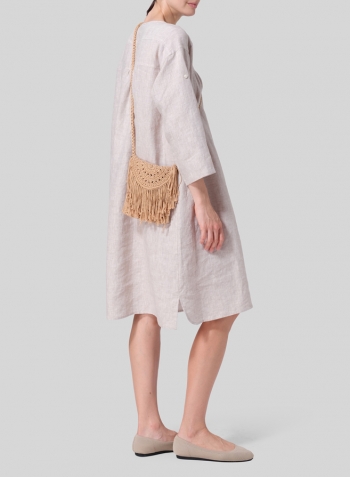 Oat Linen Loose Roll-Tab Sleeve Midi Dress Set