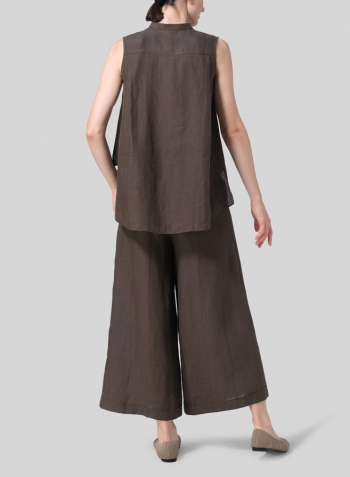 Linen A-line Sleeveless Top with Mandarin Collar Set