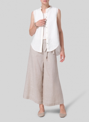 Linen A-line Sleeveless Top with Mandarin Collar Set