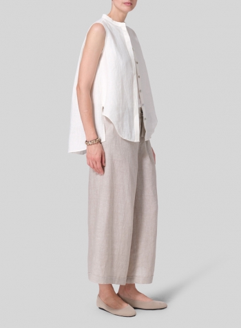 Linen A-line Sleeveless Top with Mandarin Collar Set