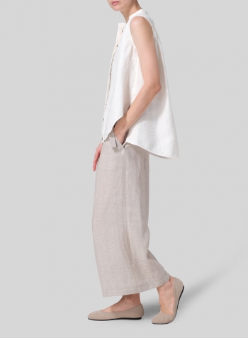 Linen A-line Sleeveless Top with Mandarin Collar Set