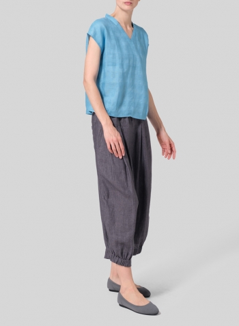 Jacquard Blue Linen Perfect Cap Sleeve Top