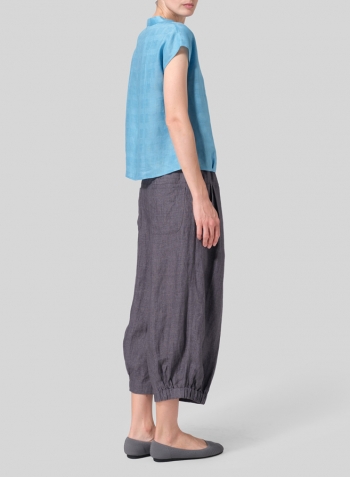 Jacquard Blue Linen Perfect Cap Sleeve Top