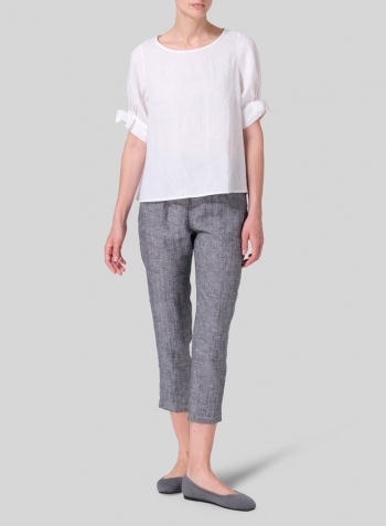 White Linen Short Lantern Sleeve Top