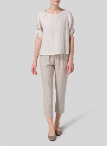 Oat Linen Short Lantern Sleeve Top