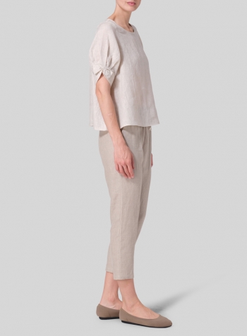 Oat Linen Short Lantern Sleeve Top