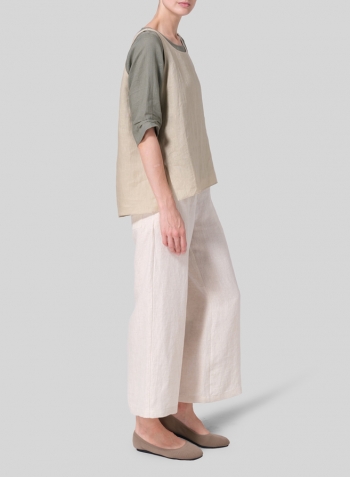 Dark Khaki Light Khaki Linen Layered Top Set