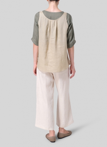 Dark Khaki Light Khaki Linen Layered Top Set