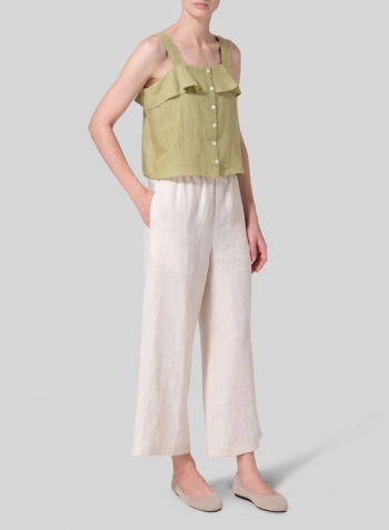 Olive Yellow Linen Ruffle Square Neck Cami Top