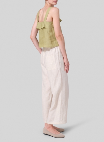 Olive Yellow Linen Ruffle Square Neck Cami Top