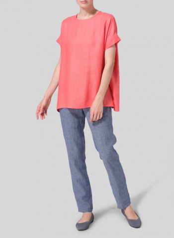 Twill Coral Linen Dolman Sleeves Relaxed Fit Top