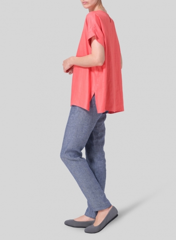 Twill Coral Linen Dolman Sleeves Relaxed Fit Top