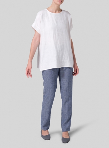 Twill White Linen Dolman Sleeves Relaxed Fit Top