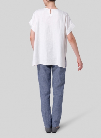 Twill White Linen Dolman Sleeves Relaxed Fit Top