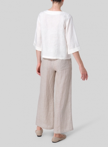 White Linen Wide Sleeves V-Neckline Blouse