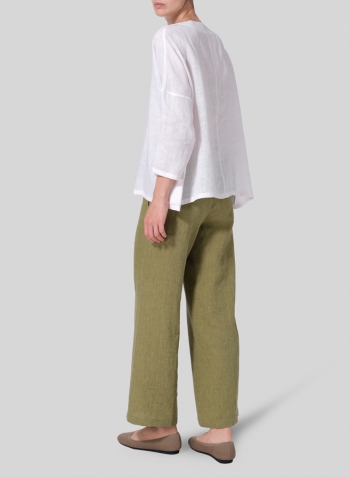 White Linen Notch Square Neckline Dropped Shoulder Top