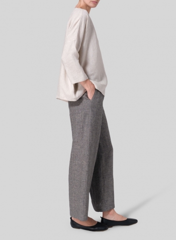 Oat Linen Notch Square Neckline Dropped Shoulder Top