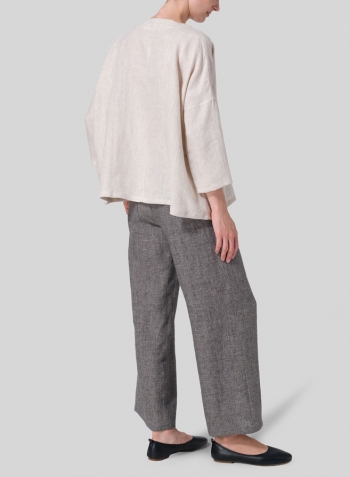 Oat Linen Notch Square Neckline Dropped Shoulder Top