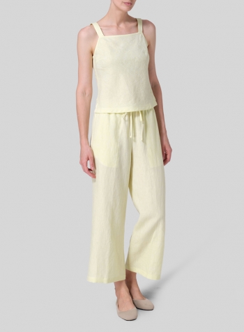 Mist Yellow Linen Bias Cut Sleeveless Short Tank Top