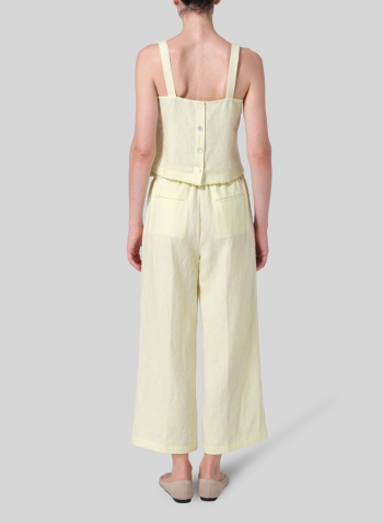 Mist Yellow Linen Bias Cut Sleeveless Short Tank Top