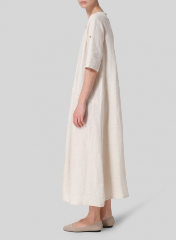 White Sand Linen Extra Long Center Pleated Dress