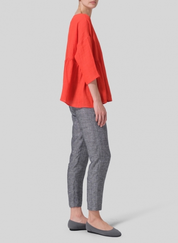 Orange Red Linen Boxy Asymmetrical Hem Top