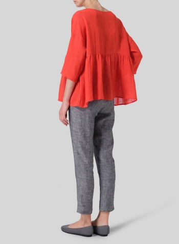 Orange Red Linen Boxy Asymmetrical Hem Top