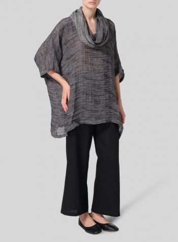 Gauze Linen Cowl Neck Top