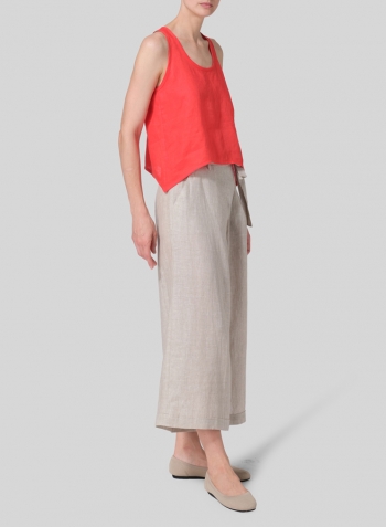 Red Linen Scoop Neck Halter Backs Vest