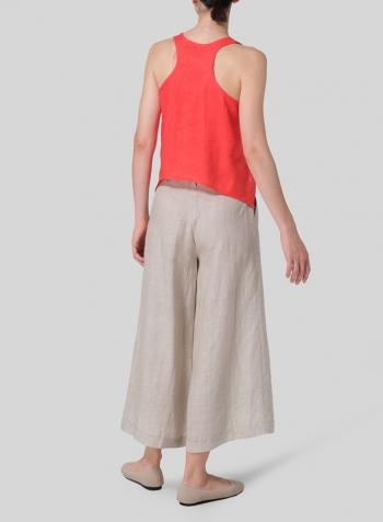 Red Linen Scoop Neck Halter Backs Vest