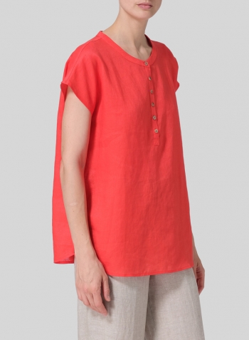 Red Linen Cap Sleeves Lightweight Top