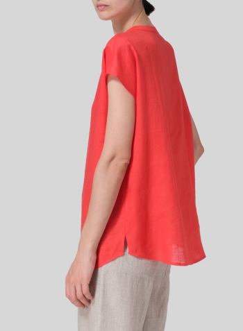 Red Linen Cap Sleeves Lightweight Top