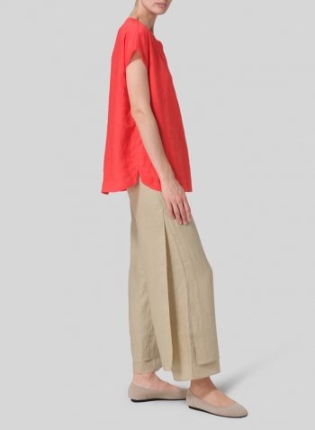 Red Linen Cap Sleeves Lightweight Top Set