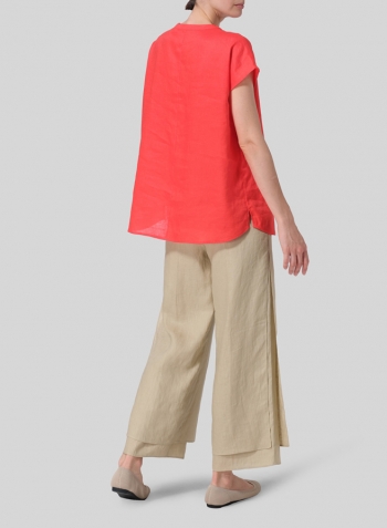 Red Linen Cap Sleeves Lightweight Top Set