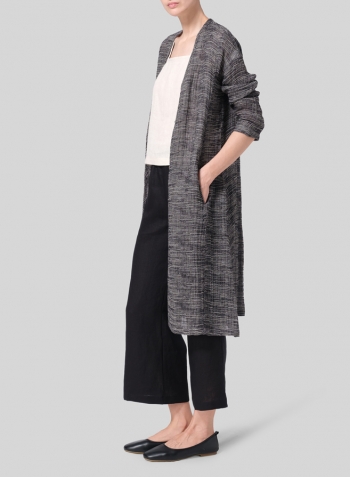 Gauze Linen Blend Stripe Long Jacket Set