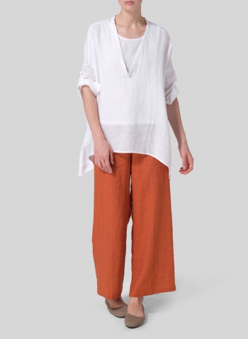 White Linen Loose Delicate Deep V-neck Overtop